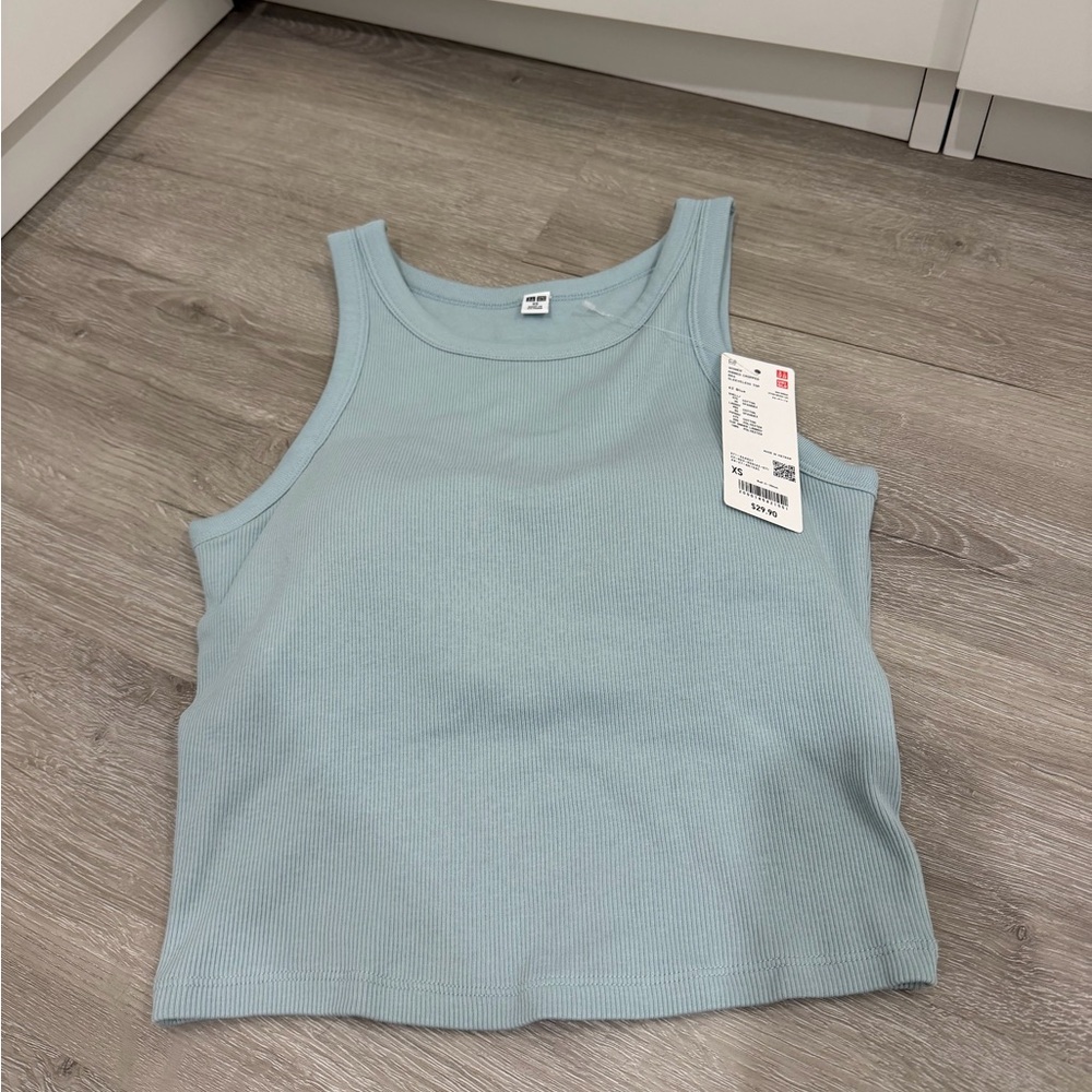 NWT Uniqlo Women Ribbed Cropped Bra Sleeveless Top Size XS Blue